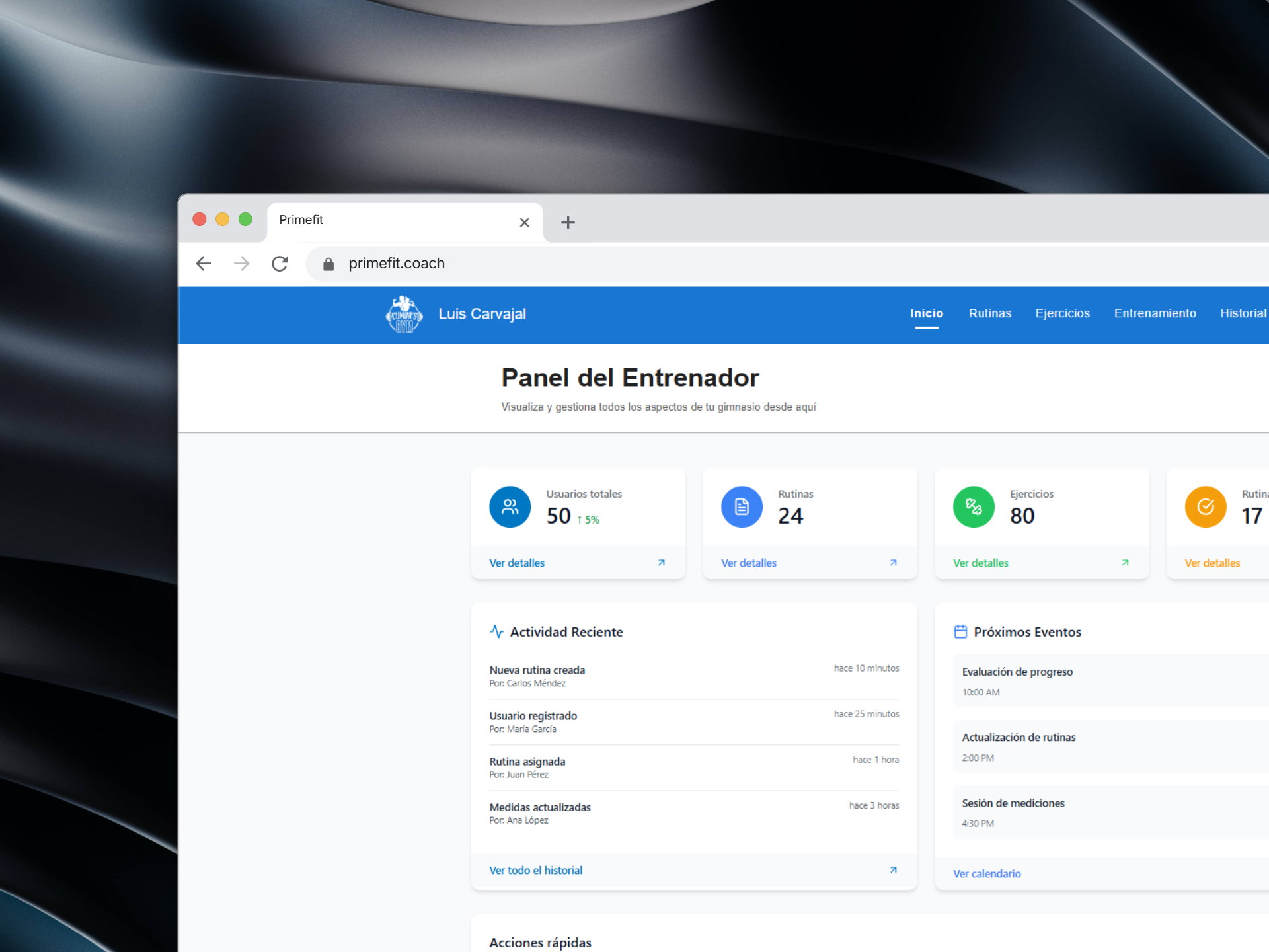 PrimeFit App Dashboard